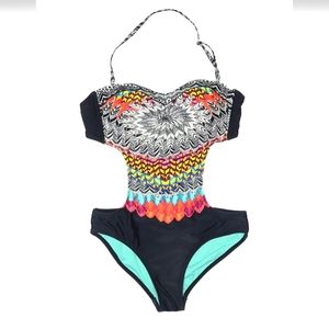 Jessica Simpson Pink and Black One Piece Swimsuit Size Medium